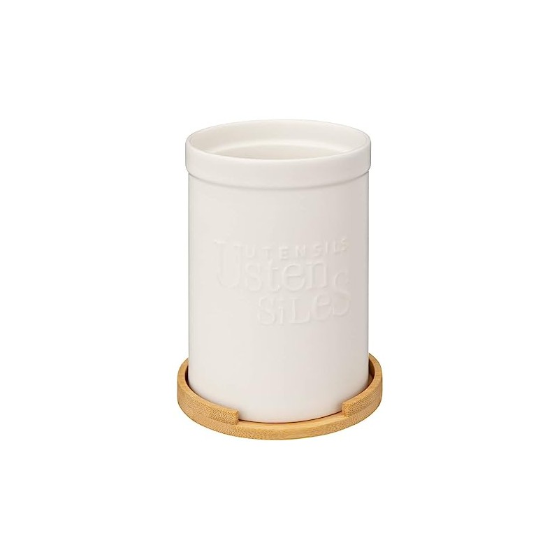 Naturéo Utensil Pot Bamboo Lid White Ceramic 5 five simply