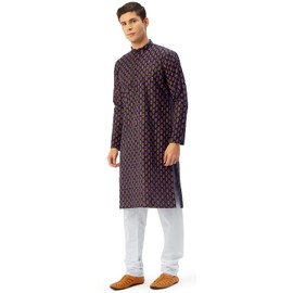 Festival Cotton Kurta Pajama Printed Indian Traditional Kurta Men (Navy Blue, XXL)