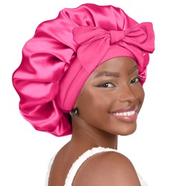 YANIBEST Silk Sleep Hat for Women Double Layer Satin Lined Bonnet with Tie for Curly Hair