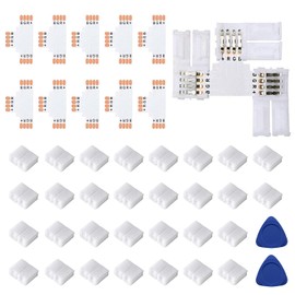 Fntek T Shape 4-Pin LED Connectors, 10-Pack 10mm Wide Unwired Solderless Gapless Adapter Connectors Terminal Extension 12V 72W Connector for 5050 3528 SMD RGB LED Strip Lights