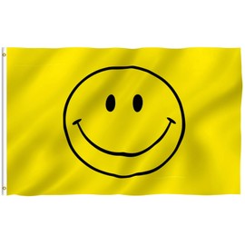 Anley Fly Breeze 3x5 Foot Yellow Smiley Face Flag - Vivid Color and Fade Proof - Canvas Header and Double Stitched - Happy Face Flags Polyester with Brass Grommets 3 X 5 Ft