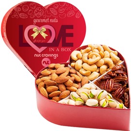Nuts Gift Basket in Heart Box (4 Piece Assortment) Purim Mishloach Manot Arrangement Platter, Birthday Care Package Variety, Healthy Food Kosher Snack Tray for Families Women Men Adults, Prime