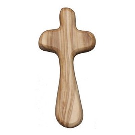 Olive Wood Holding Cross Confirmation Gift 10cm x 5cm Made in Bethlehem. Comfort Cross. Only available carded as shown from St Joseph's Catholic Giftshop.