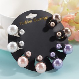 4Pairs Pearl Week Earrings - Multicolor Assorted Stud Earrings Set - White, Fleshcolor, Purple, Brown Pearl Earrings for Women - Birthday Party, Prom, Engagement Jewelry
