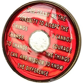 36 Year Mandarin Red AA Medallion Chip Tri Plate Gold & Nickel Plated Serenity Prayer