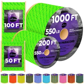 TECEUM Utility Nylon Rope Reflective Neon Green – 100 ft– 4mm – Heavy Duty Rope – Tent Cord – Outdoor Сamping Rope –Camping Hiking Gear and Equipment – EDC Cord – Strong Survival Rope 462rf