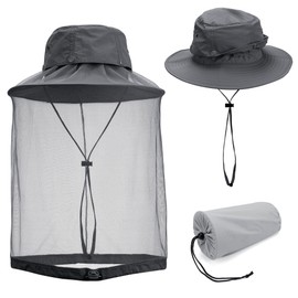 Filhome Imkerhut Moskito Kopfnetz Hut Anti-Moskito Sonnenhut Fischerhut mit Mückennetz für Männer und Frauen Gesicht Schutz Hut für Outdoor Gartenarbeit Dschungel Angeln (Dunkelgrau)