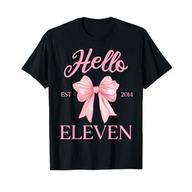 11th Birthday Girl Cute Coquette Bow Hello Eleven Est 2014 T-Shirt