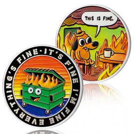 Cartoon Style Dumpster Fire Coin, Dumpster Fire Challenge Coin - Funny Office Desk Accessories - Novelty Coins Pocket Token - Inspirational Office Gifts for Men Women Coworker