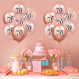 Rumia 70th Birthday Balloons 18 Pcs Rose Gold Happy Latex Confetti Party Decorations for Women Men Anniversary Decor Supplies 12 inch