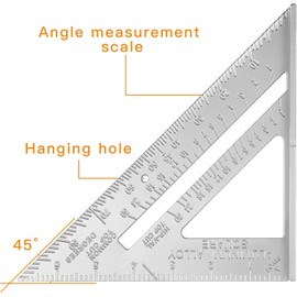 7" Triangle Ruler Protractor Measuring Tool, Aluminum Square Carpenter Layout Angle Ruler Tool for Woodworking and Carpentry