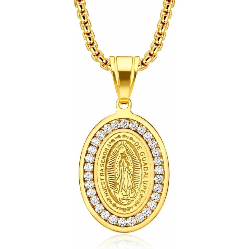 Collar De Oro Plata 925 Mujer Con Virgen De Guadalupe