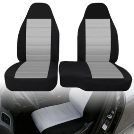 Priprilod 2Pcs Black & Gray Cloth Front Drive and Passenger 60/40 High Back Bench Seat Cover Compatible with Ford Ranger 2004 2005 2006 2007 2008 2009 2010 2011 2012 (Without Console Sleeve)