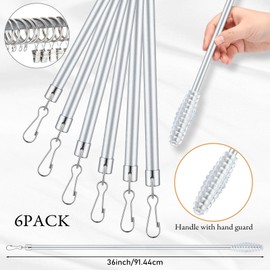 Shimeyao 6 Pack Curtain Pull Wand Stainless Steel Iron Drapery Pull Rod Versatile Metal Drapery Wand with 5 Rings and 5 Hooks for Opening Closing Curtains Homes Offices Window(Silver,36 Inch)