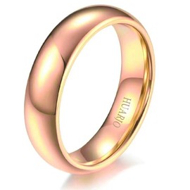 HUARJO 4mm 6mm 8mm 18K Gold Tungsten Carbide Rings for Women Men Domed Polished Steel/Gold/Rose Gold Wedding Band Comfort Fit Size 5-13, 10, Metal, No Gemstone