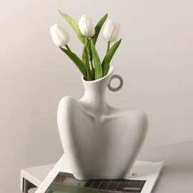 Female Form Vase - 8.27" Anatomical Ceramic Sculpture, Clavicle Bone Art Decor - Modern Minimalist Flower Holder for Living Room