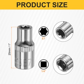 sourcing map 8pcs E-Torx Socket 1/4" Drive E7 External Torx Deep Socket CR-V 6 Point Spline Socket Star Female Bit Socket for Auto Repairs Home Maintenance DIY Hand-Making 1" Length