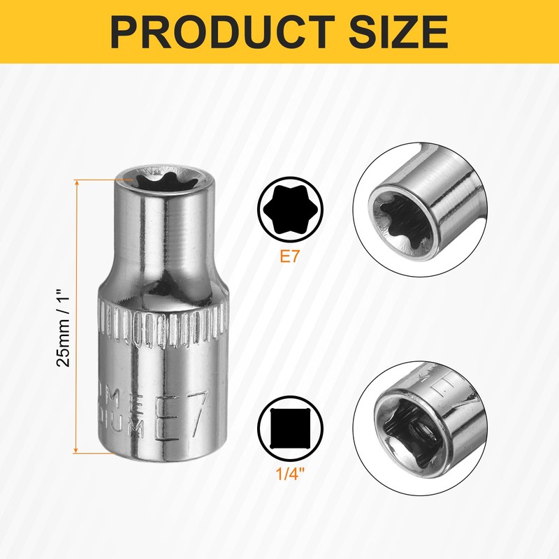 sourcing map 8pcs E-Torx Socket 1/4" Drive E7 External Torx