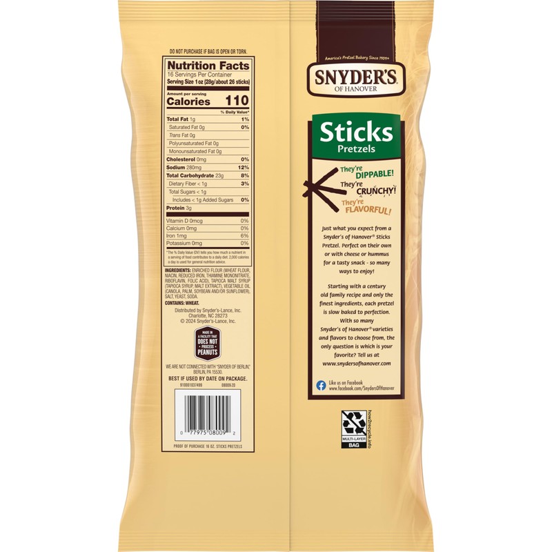 Snyder's of Hanover Sticks Pretzels, 16 Oz