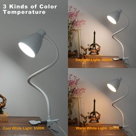BOHON Clamp Lamp Reading Light 3 Color Modes 10 Brightness Dimmer Bedside Lamp 10W 38 LED Desk Lamp with Auto Off Timer 360° Flexible Gooseneck Clip on Light for Bed, USB Cord Include, White