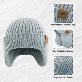 WATAME Infant Toddler Winter Hat with Earflap Thick Warm Baby Beanie Soft Knit Kids Beanies Boys Girls Hats Outdoor (CA/US, Alpha, Small, Gray)