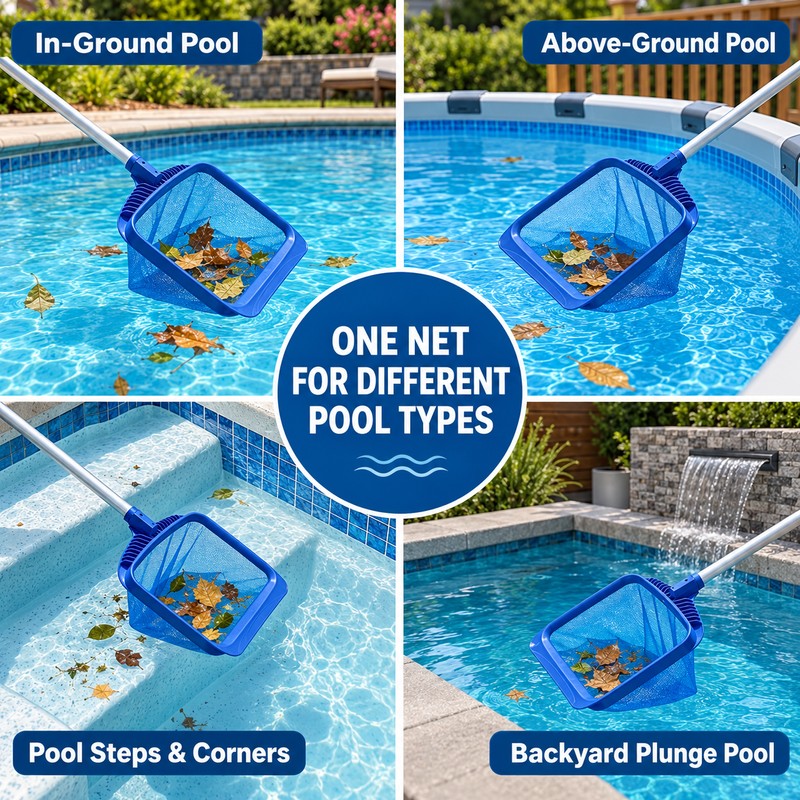 Pool Leaf Rake with Deep Mesh Bag, Heavy-Duty Pool Skimmer