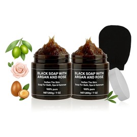 ZAWINA Morocco Black Soap with Argan and Rose, Morocco Black Beldi Soap, Moroccan Hammam Kit, Traditional Hammam Exfoliating Body Cleanser, Argan Oil & Rose – Deep Cleansing, Softens Skin (2)