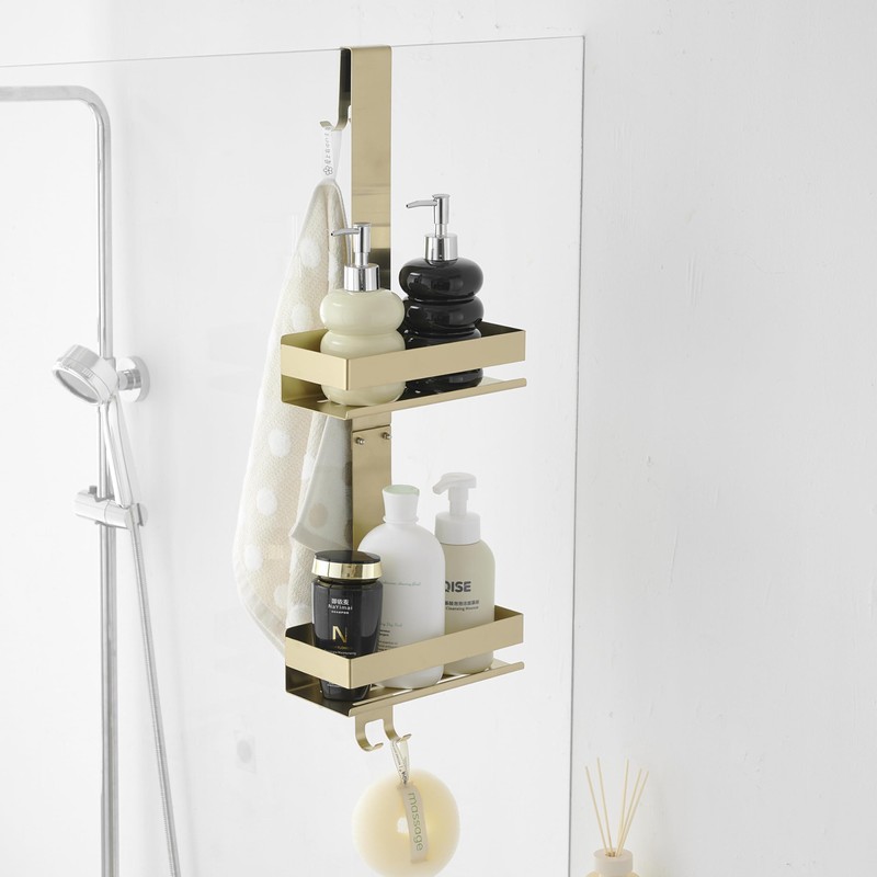 Hiendure Gold Shower Caddy Over Shower Door - 2 Tier