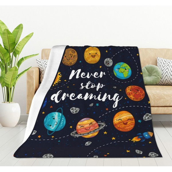 HGOD DESIGNS Cute Outer Space Planets Blanket Fleece Never stop