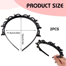 Pack of 2 Hair Bands with Clips, Hair Hoop Women, Double Bangs Hairstyle Plastic Braided Hair Band Clip, Double Blanket Hair Band, Children Girls Headband Hair Bands Hair Accessories Fascinator Black