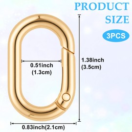 STSTR 3 PCS Oval Spring Ring Clips, Gold Metal Keyring Purse Clip, Heavy Duty Opening O Ring Carabiner for Keychains, Buckle Clasp for Backpacks, Purse, Keys, Bag Strap (1.38 x 0.83 Inch)