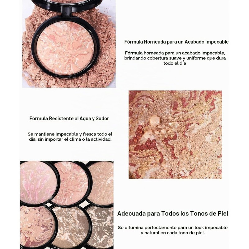 Base de maquillaje en polvo horneado, correctora y con control