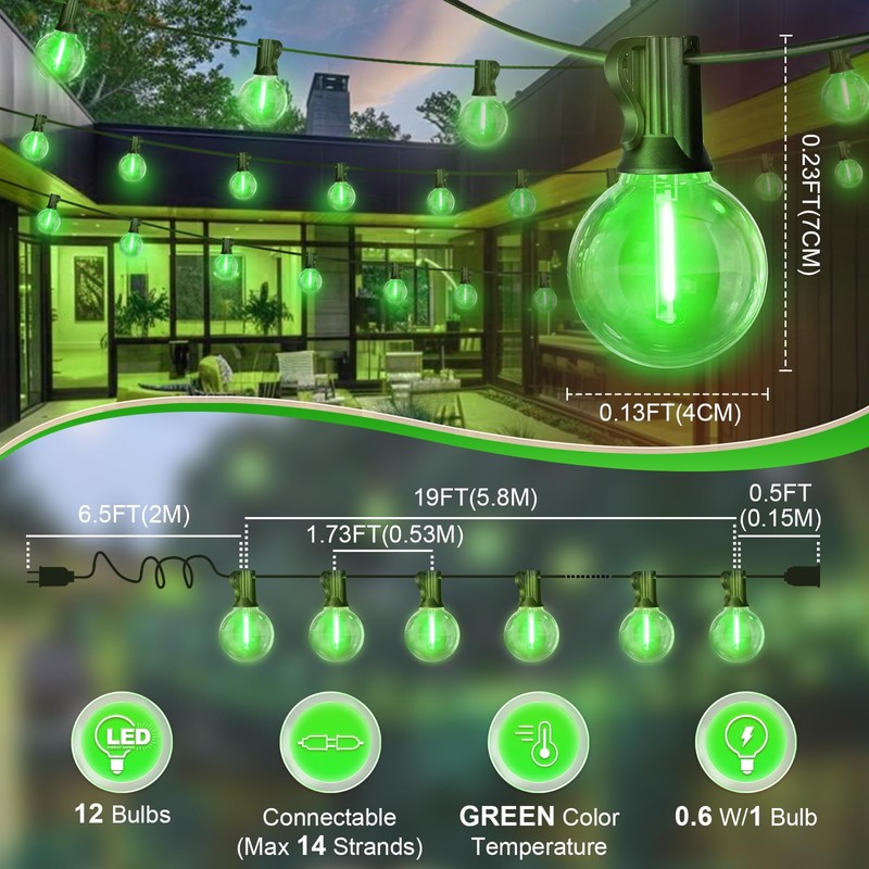LAMPHOME LED Outdoor String Light, 26Feet Patio Lights with 12+1