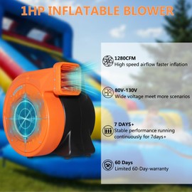 FLAPKWAN High-Power 950W Inflatable Commercial Air Blower for Outdoor Bounce Houses, Water Slides air Sofas, Paint Booth and Other Suitable Large Outdoor inflatables Electric Air Pump Fan (Orange)