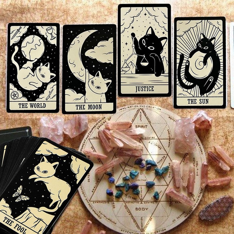 NOPKESV Cat Tarot Cards with Meanings, Keywords, Elements, Planets, Chakras,