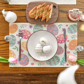 Artoid Mode Watercolor Eggs Floral Easter Placemats Set of 4, 12x18 Inch Seasonal Spring Table Mats for Party Kitchen Dining Decoration