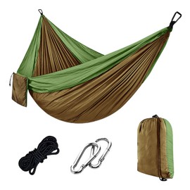 Camping Hammock – Portable Double Hammock 270 x 140 cm, 300kg Load Capacity, with Carabiners & Nylon Straps – Travel Hammocks for Outdoor, Indoor, Garden, Beach, Hiking, Olive Green