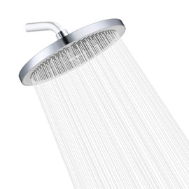 Rainfall Shower Head Fixed Showerhead 9.6-Inch Round Bathroom Rainhead Overhead Waterfall Shower Head with Adjustable Swivel Ball Joint | G1/2" Universal Fitting | ABS Chrome-White