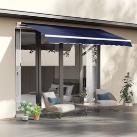 Outsunny 10' x 8' Retractable Awning, Patio Awnings, Sunshade Shelter w/Manual Crank Handle, UV & Water-Resistant Fabric and Aluminum Frame for Deck, Balcony, Yard, Blue