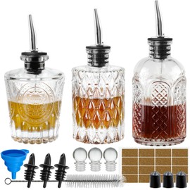 INFTYLE Syrup Bottle Set of 3 - Syrup Dispenser with Leak-Proof Lids Pour Spout Ideal for Coffee Syrups,Honey,Condiments,Olive Oil