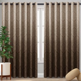 DWCN Ombre Blackout Curtains for Living Room - Thermal Insulated Block Light Energy Saving Privacy Gradient Damask Grommet Window Curtains for Bedroom, Set of 2 Panels, 120 x 96 Inch Length, Brown