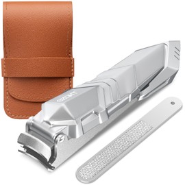 Ultimate Mess-Free Nail Clippers with Catcher: Precise, and Durable,Toe Nail Clippers for Men and Women,Fingernail Clippers,Toenail Clipper for Thick Nails,Nail Cutter with Nail File(Silver)