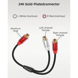 RIIEYOCA Short RCA Y Splitter Cable,1RCA Female to 2RCA Female Stereo Audio Extension Cable for Speaker,Subwoofer,Amplifier,Stereo System,Home Theater,2Pack(0.3M/1FT)
