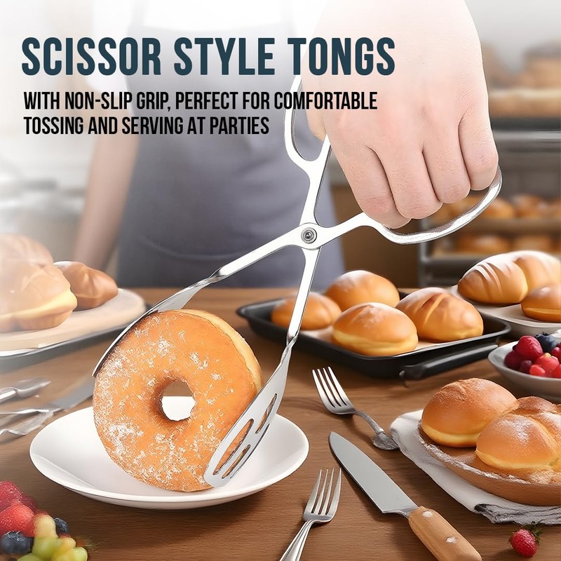 2-PACK Salad Tongs for Serving - Premium Stainless Steel Scissor-Style,