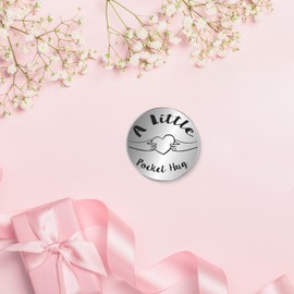 Tixlux Pocket Hug Token, Stainless Steel Lucky Charm with Leather Keychains, Encouragement Gift, Get Well Soon Gifts, Long Distance Relationship Keepsake, for Family, Friends, Lovers (Silver)