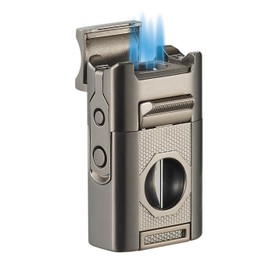 Visol Joplin Quad Torch Multi-Tool Table Lighter, Built in Guillotine and Wedge Cutters, Butane Refillable Adjustable Flame Lighter (Shipped Without Butane) (Gunmetal)