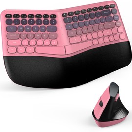 MOFII Wireless Ergonomic Keyboard & Mouse Combo – Split Curved Keyboard with Wrist Rest (All-Day Comfort) + Wireless Vertical Ergonomic Optical Mouse, Compatible with PC/Laptop/Desktop- Pink Gradient