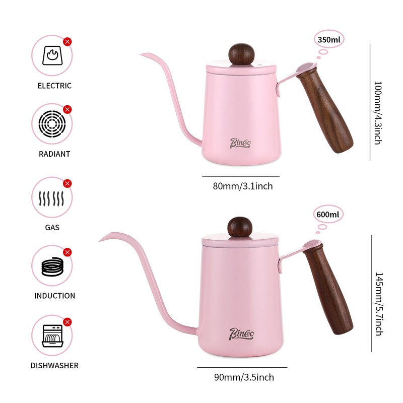 Pink Pour Over Coffee Kettle - 600ML/20oz Stainless Steel Coffee