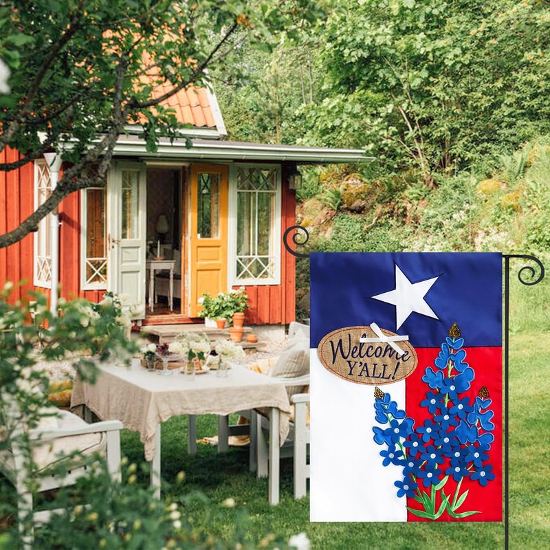DMERBYL Evergreen Blue Bonnets Applique Garden Flag, 12.5 x 18