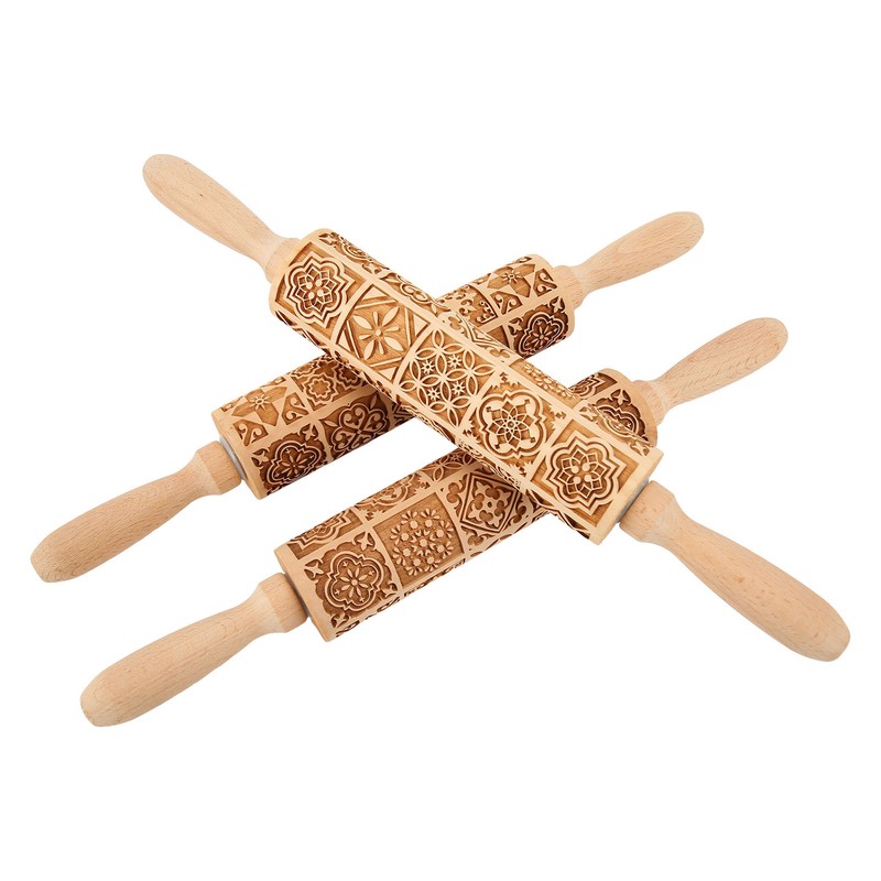 3pcs Wooden Embossed Rolling Pin Engraved Embossing Dough Roller for